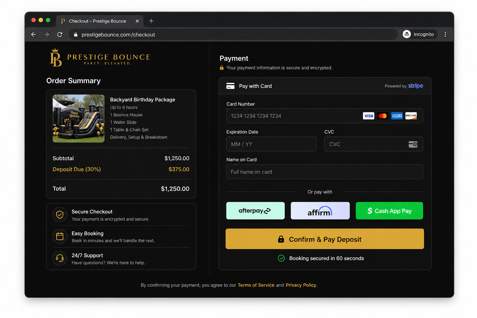 Secure checkout with deposit and BNPL options